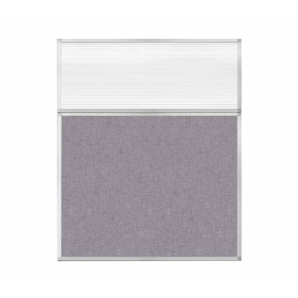 Hush Panel Configurable Cubicle Partition 5' x 6' W/ Window Cloud Gray Fabric Clear Fluted Window